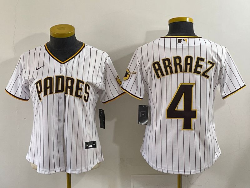 Women 2025 San Diego Padres #4 Arraez White Stripe Game Nike MLB Jersey style 1